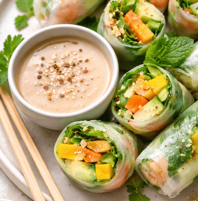Rouleaux d'été concombre, mangue, avocat et menthe